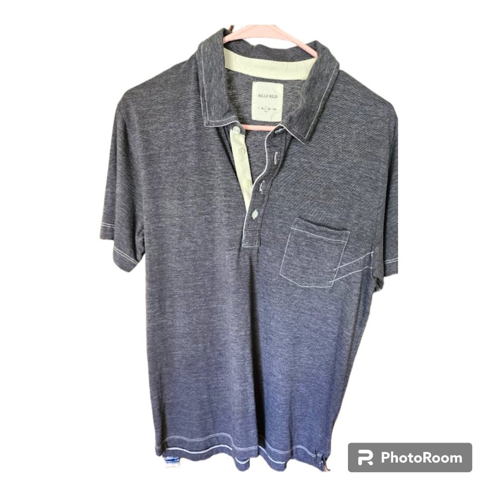 Billy Reid Men's Charcoal Cotton Short Sleeve Polo Shirt Size L